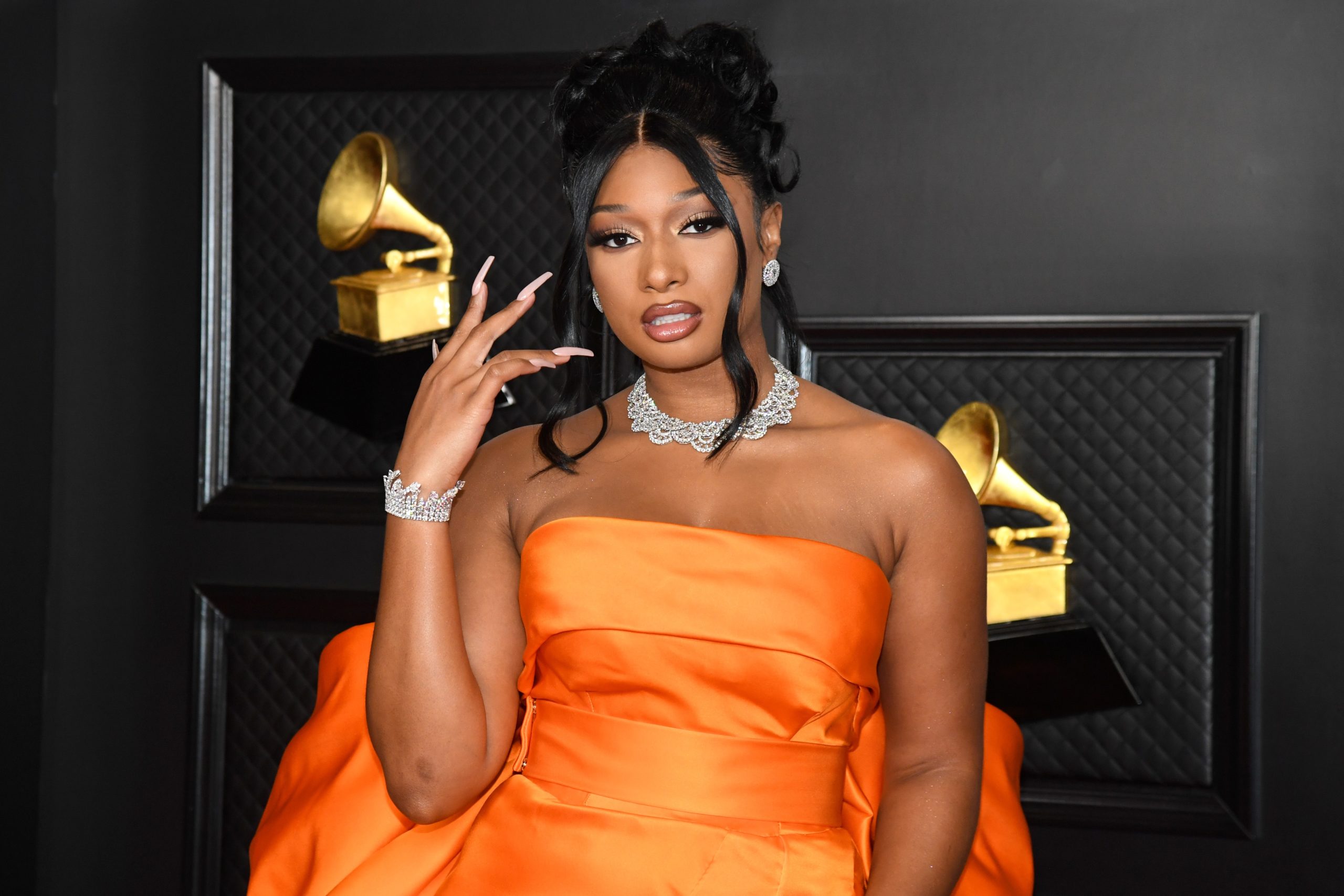 Megan Thee Stallion Looks Like a 1990s Prom Queen at the Grammys